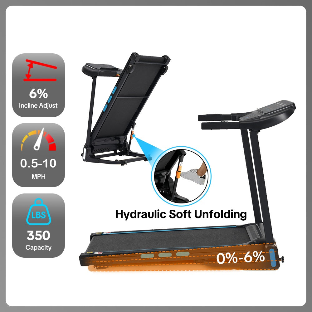 Hydraulic soft auto-folding system lowers and raises the deck
