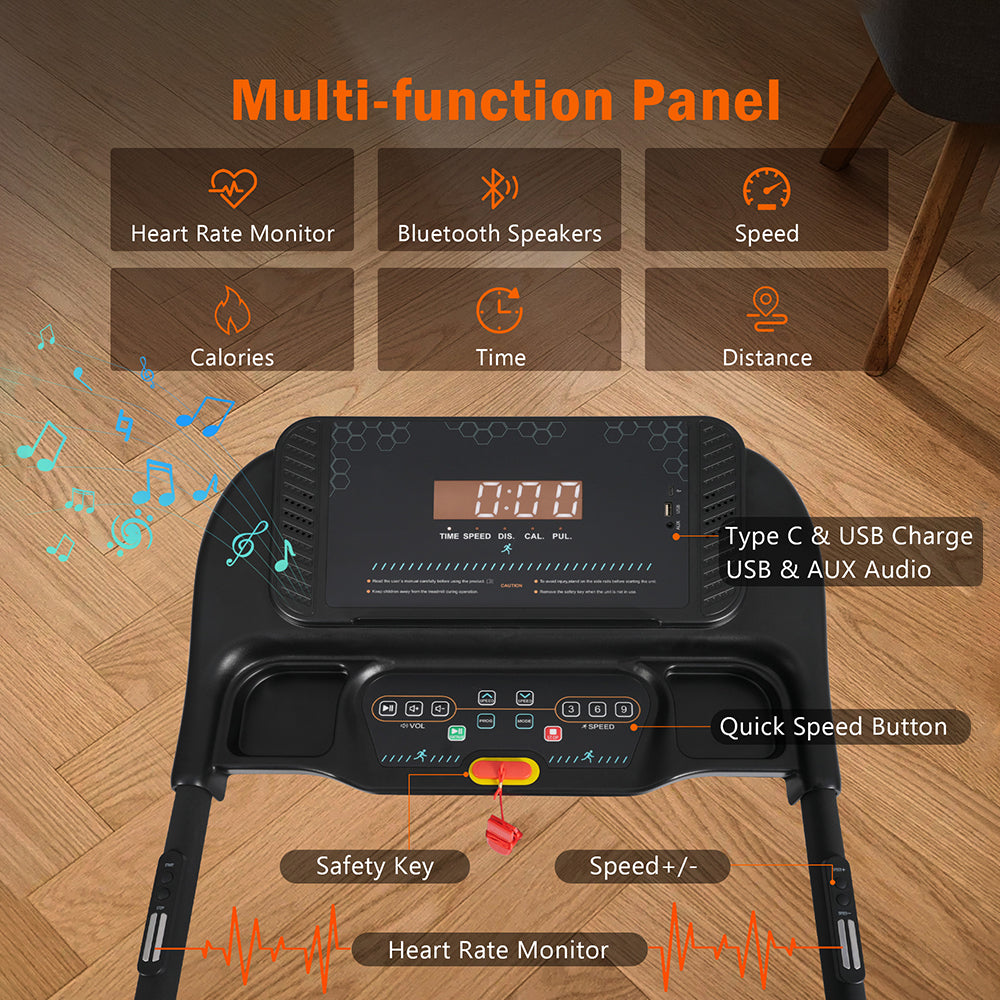 Multi-function console: heart rate, Bluetooth, speed, calories, time, distance