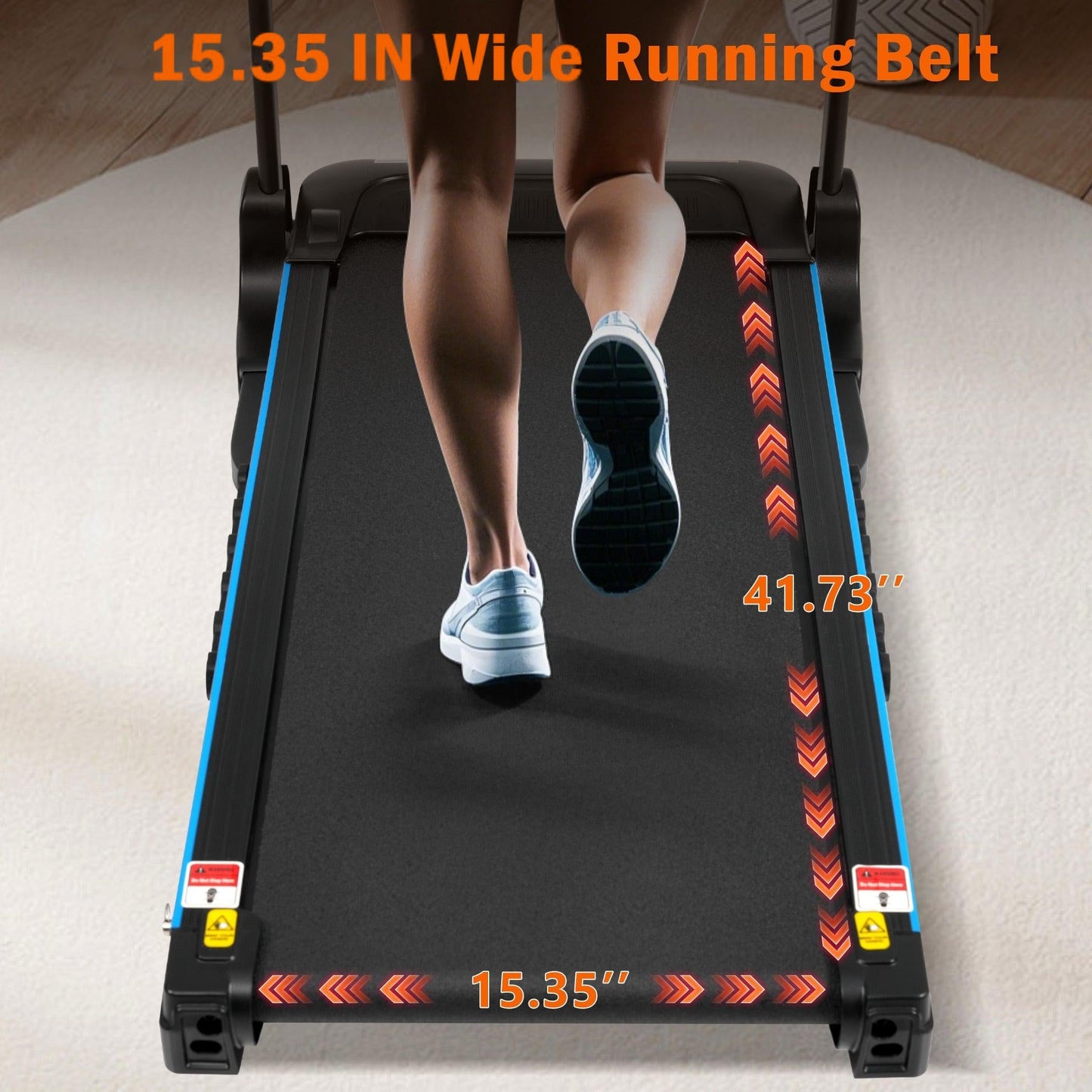 Standard Display treadmill: 15.35 by 41.73 inch wide running belt